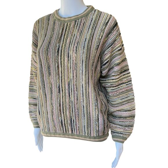 VTG Tundra Canada Sweater Women's sz L Stripe 3D Knit Cosby Coogi Biggie Hip Hop - Picture 2 of 11